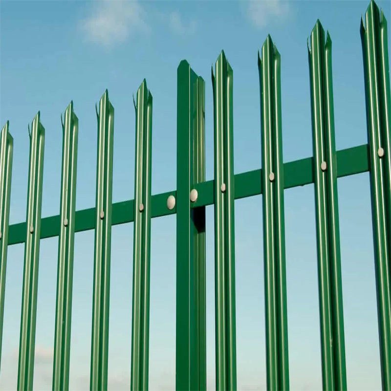 Palisade fencing reference photograph illustrating a steel fence configuration