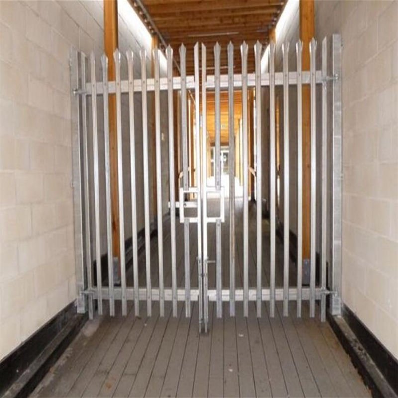 Double-leaf galvanised palisade swing gate for vehicle entrance