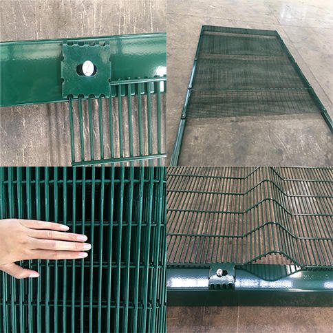 See-through fence panel finish and corrosion-resistant mesh design