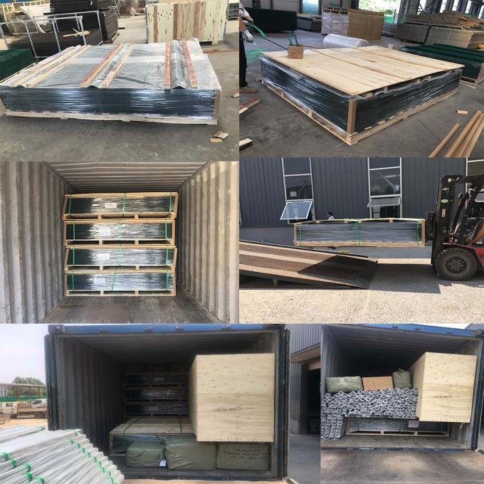 Clear Fence welded mesh panels secured for export packing and loading