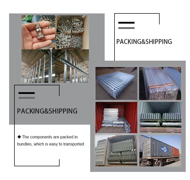 Palisade security fence and gate components prepared for fencing projects