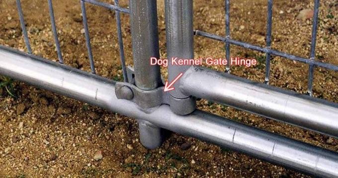 Pressed steel kennel gate hinge for tubular frames