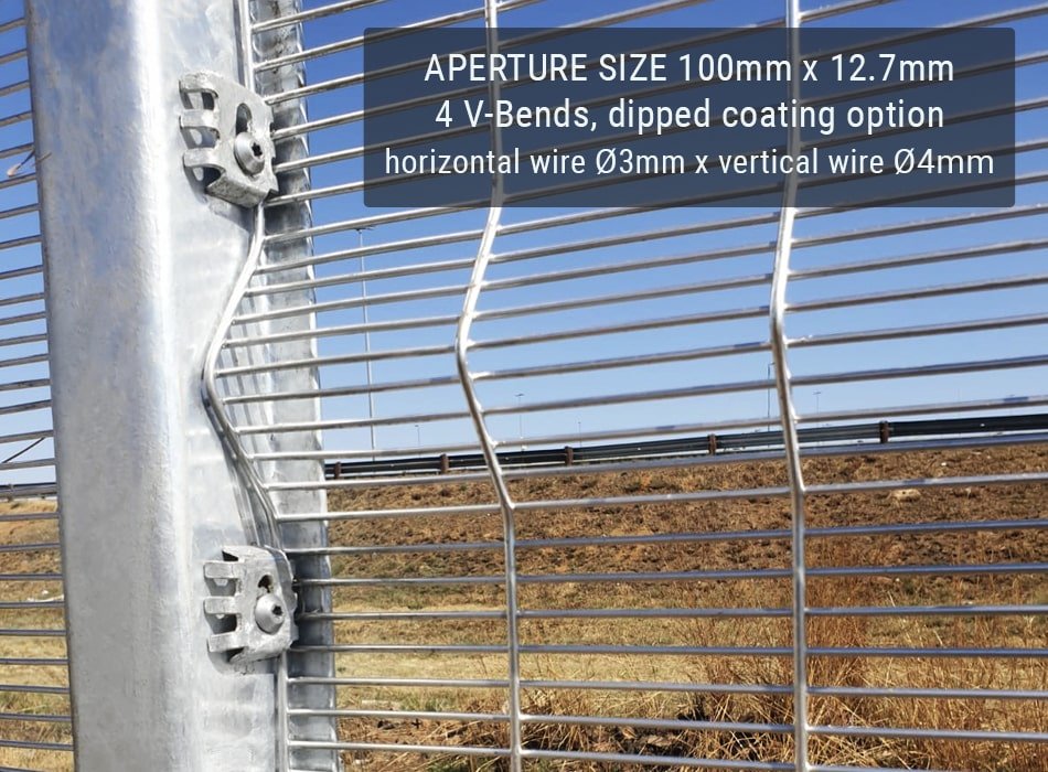 Clearvu fencing IPE post and welded panel reference photograph for steel post and mesh connections