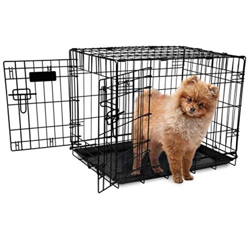 Metal dog cage product image showing the wire crate construction and panel arrangement