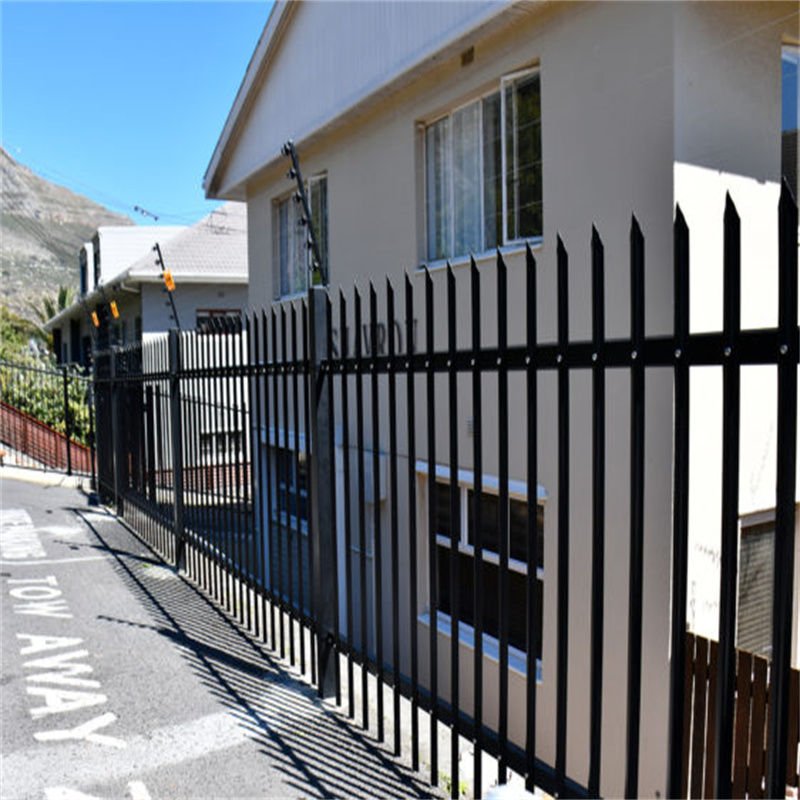 Palisade security fencing product photograph illustrating steel fence construction