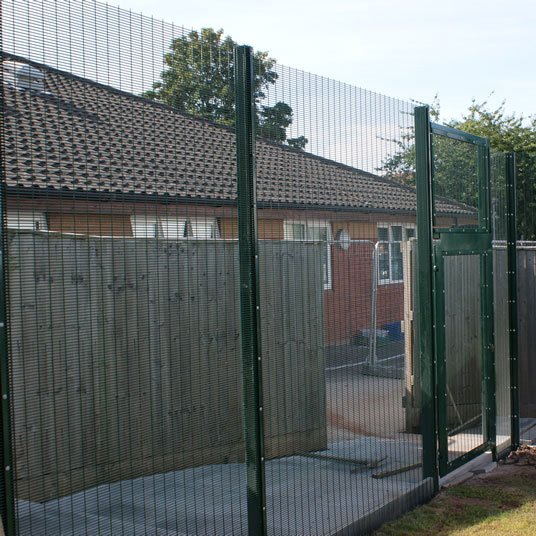 Invisible wall fencing illustration showing rigid mesh for a security perimeter