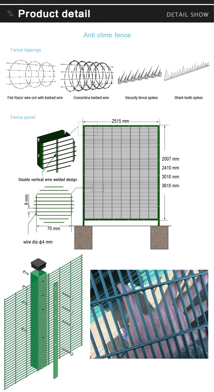 High-security welded mesh fence image showing a clear-view anti-climb panel design