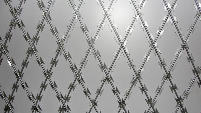 Razor wire mesh reference image showing welded blade construction for perimeter fence applications