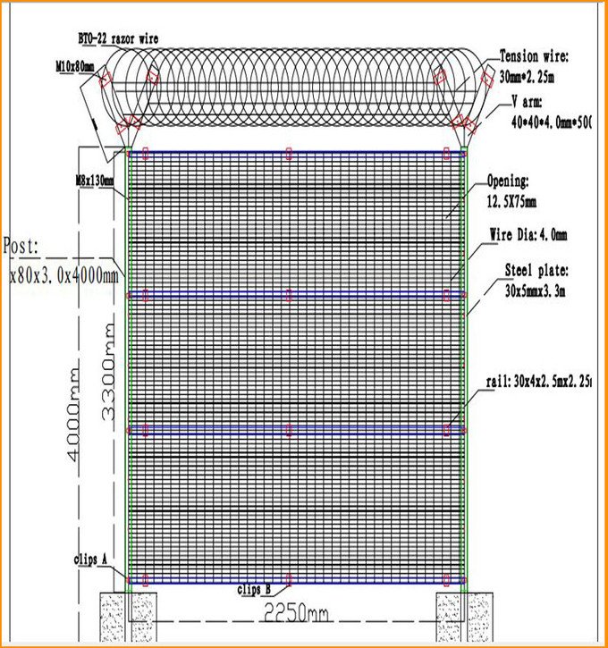 Original clear view security fencing panel or installation drawing reference