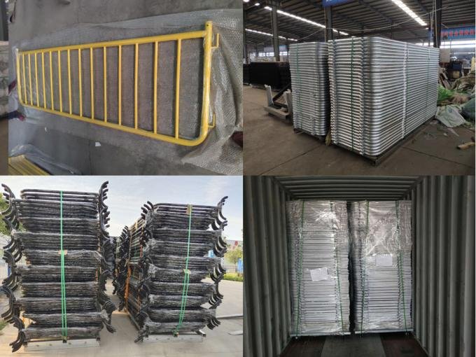 Original BMP steel pedestrian crowd control barrier packing and export shipment photograph