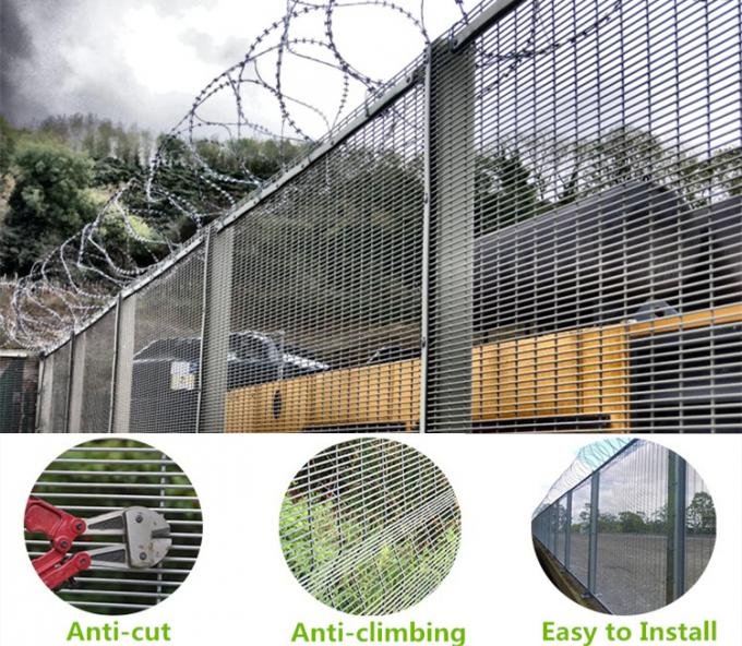 Original BMP high security 358 mesh fencing panel showing closely welded anti-climb grid