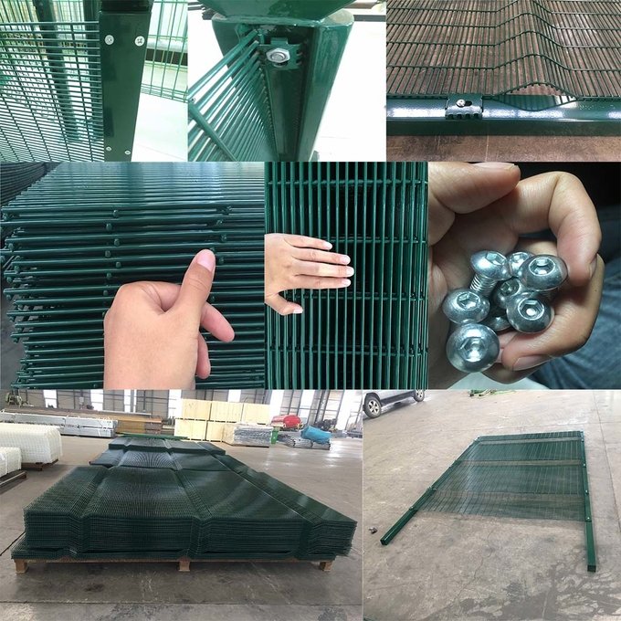 Welded mesh security fence production and steel panel finish