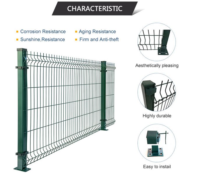 Three-dimensional welded mesh fencing with horizontal V-bend profiles and protective surface finish