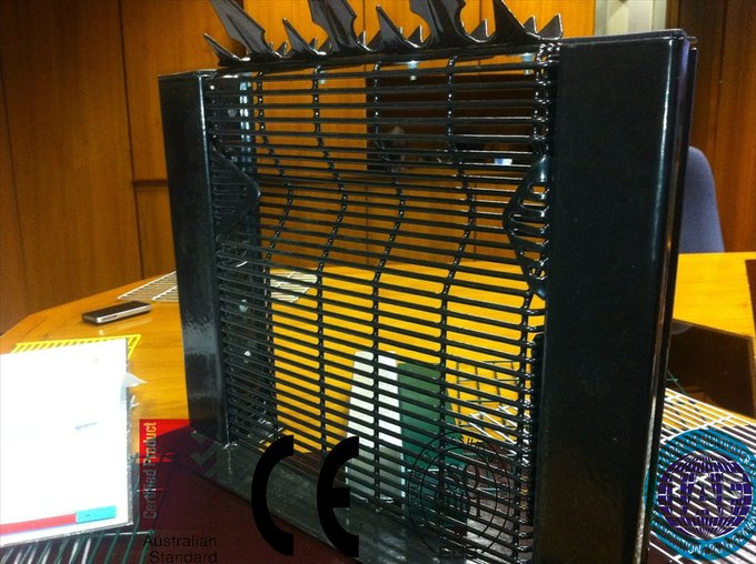 Securifor 358 mesh reference image showing anti-climb fence topping and wall spike configuration