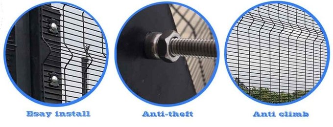Rigid welded anti-climb fence panel showing narrow security mesh openings