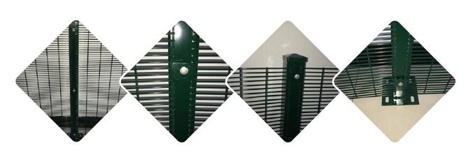 358 anti-climb welded steel security fence showing rigid panel construction