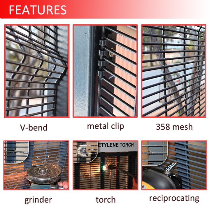 358 prison mesh security fence showing anti-climb welded steel panel and narrow rectangular mesh openings