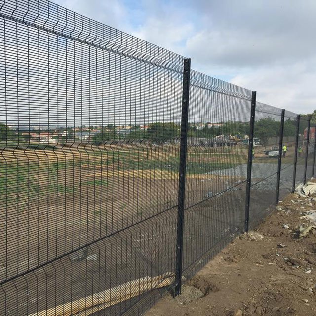 358 welded security mesh panel with fine anti-climb openings and steel perimeter construction