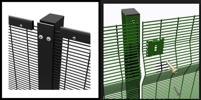 Clearview fencing East London galvanized 358 security mesh with flat steel clamp bar and M-shaped metal clamp options