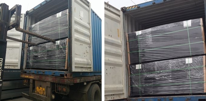 BMP galvanized ClearView anti-climb fence panels protected for shipping to South Africa