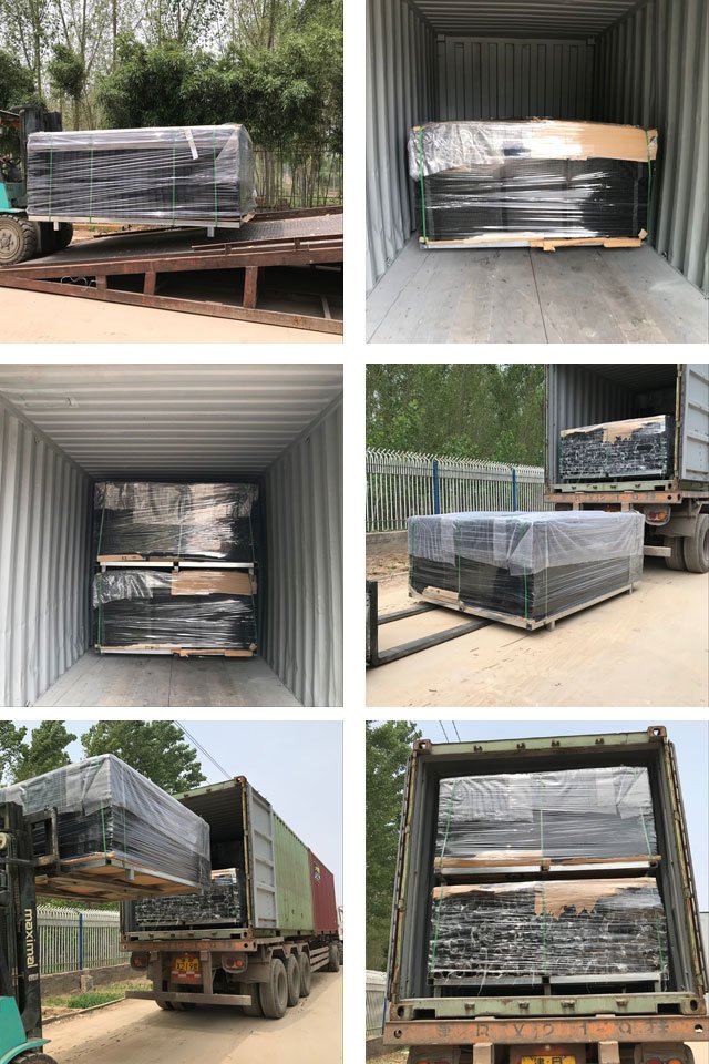 358 security mesh fencing panels and steel posts prepared for export container loading