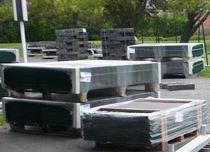 2D ClearView security mesh fence panels wrapped and secured on export pallets