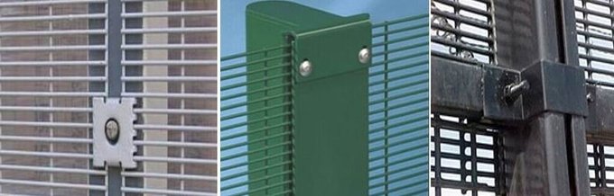 Clearview welded mesh fence panel with steel post and security fasteners