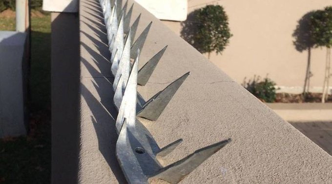 Wall spikes installed along the top of a masonry boundary wall